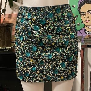 Rare Sezane Reanna Sequin Green Skirt sz FR 34 US 2